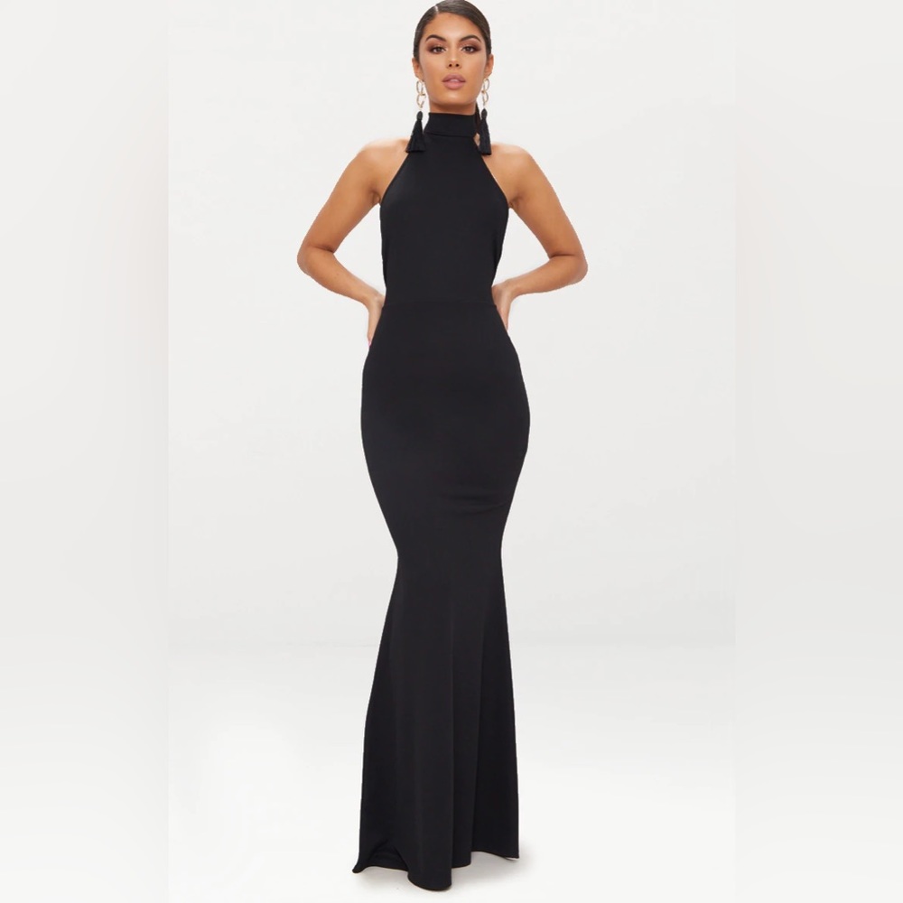 Pretty Little Thing High Neck Cross Back Floor Length Dress